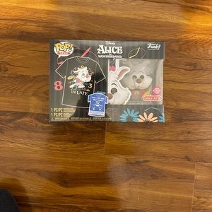 Funko pop flocked white rabbit with Xl shirt